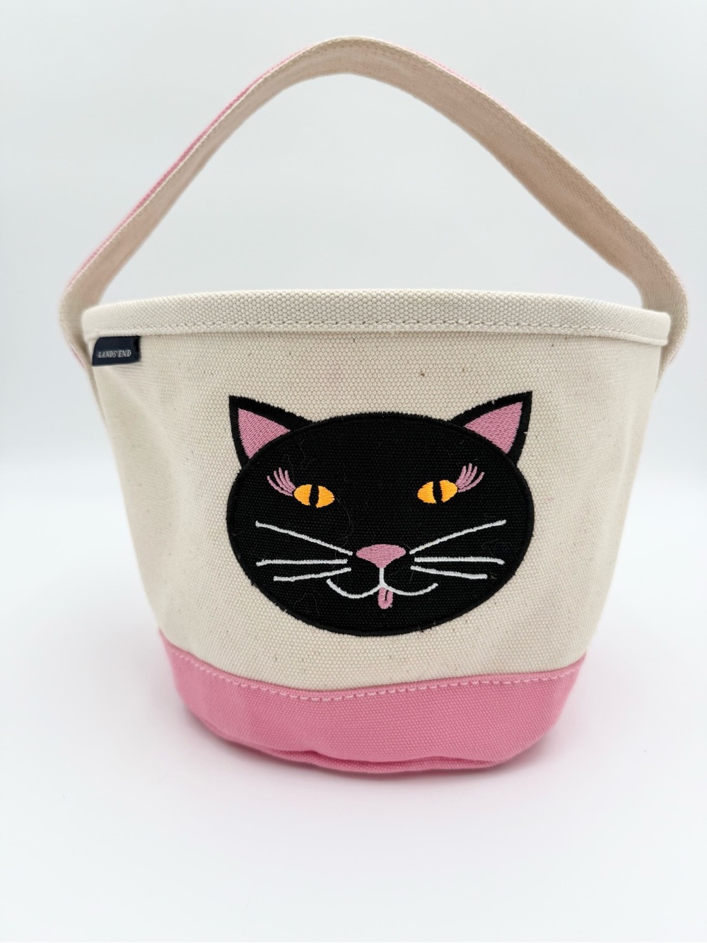 Landโs End Black Cat Small Halloween Tote Bag - Pink and Natural Canvas